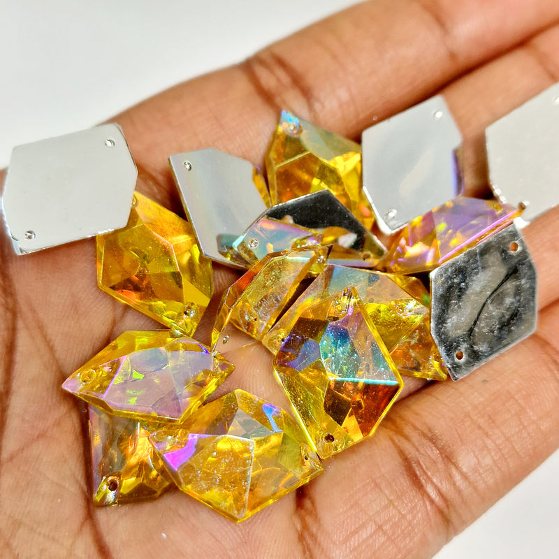 MajorCrafts 40pcs 20mm x 16mm Yellow Gold AB Hexagon Irregular Acrylic Sewing Rhinestones