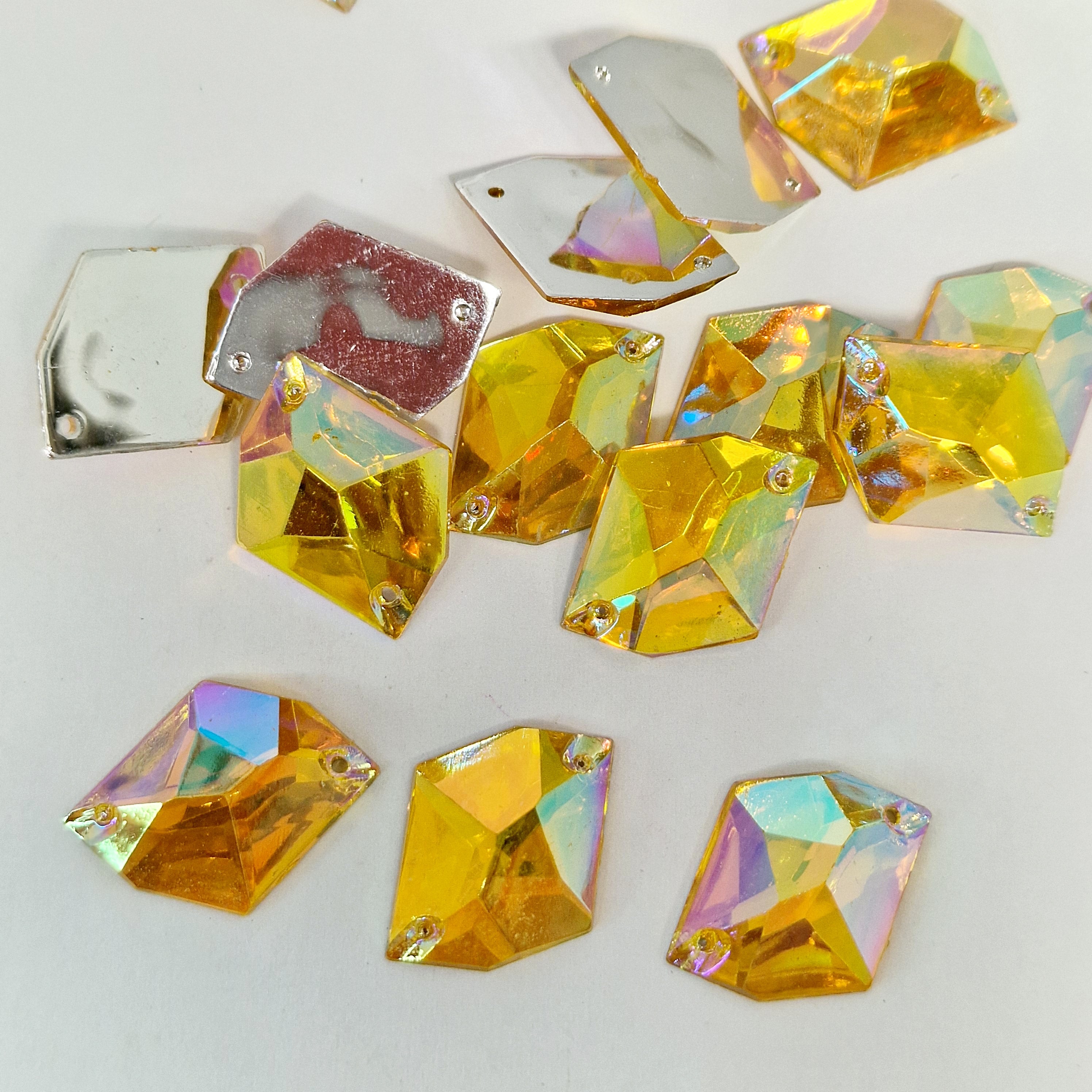 MajorCrafts 40pcs 20mm x 16mm Yellow Gold AB Hexagon Irregular Acrylic Sewing Rhinestones