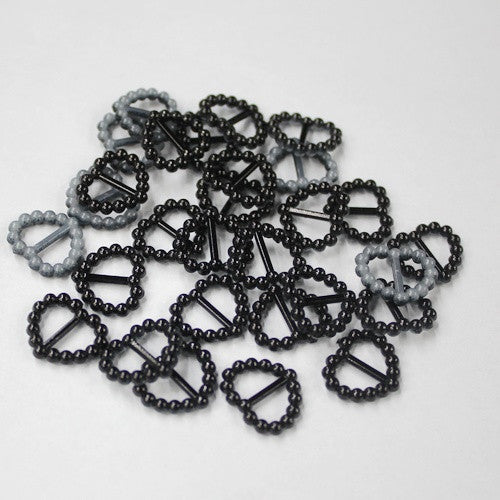 MajorCrafts 80pcs 16mm x 15mm Black Heart Ribbon Buckle Pearls C26