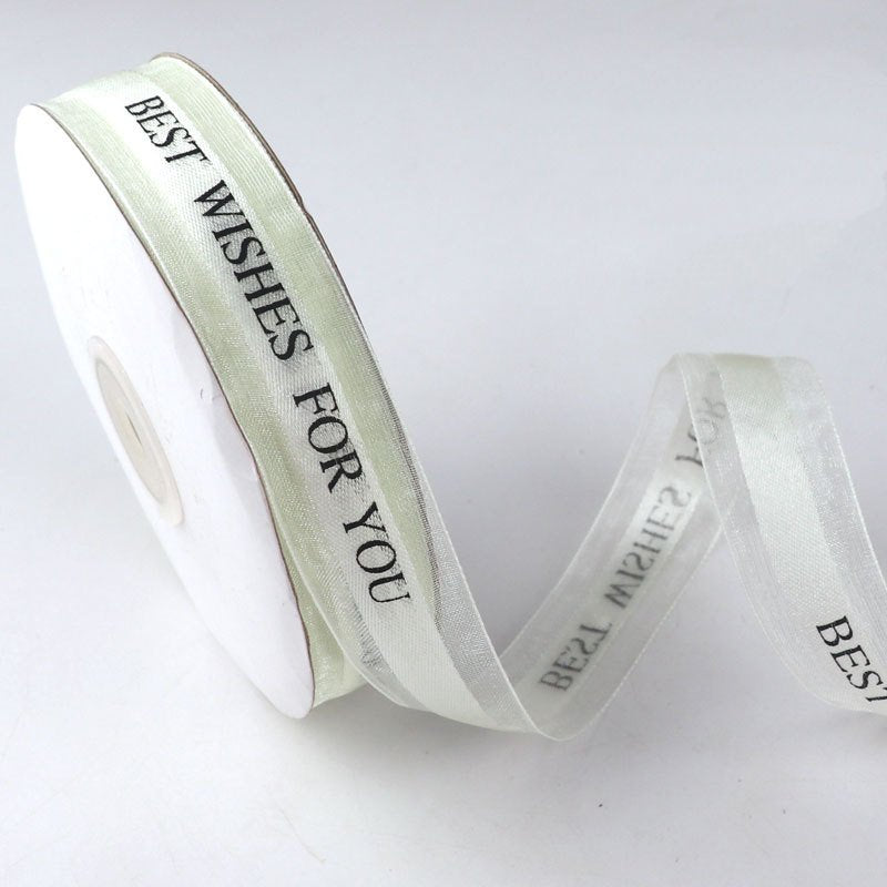 MajorCrafts 25mm 45metres Cream 'Best Wishes' Printed Satin & Organza Fabric Ribbon Roll