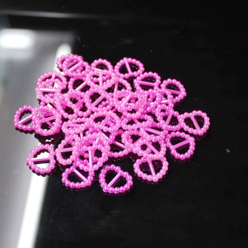 MajorCrafts 80pcs 16mm x 15mm Dark Rose Pink Heart Ribbon Buckle Pearls C21