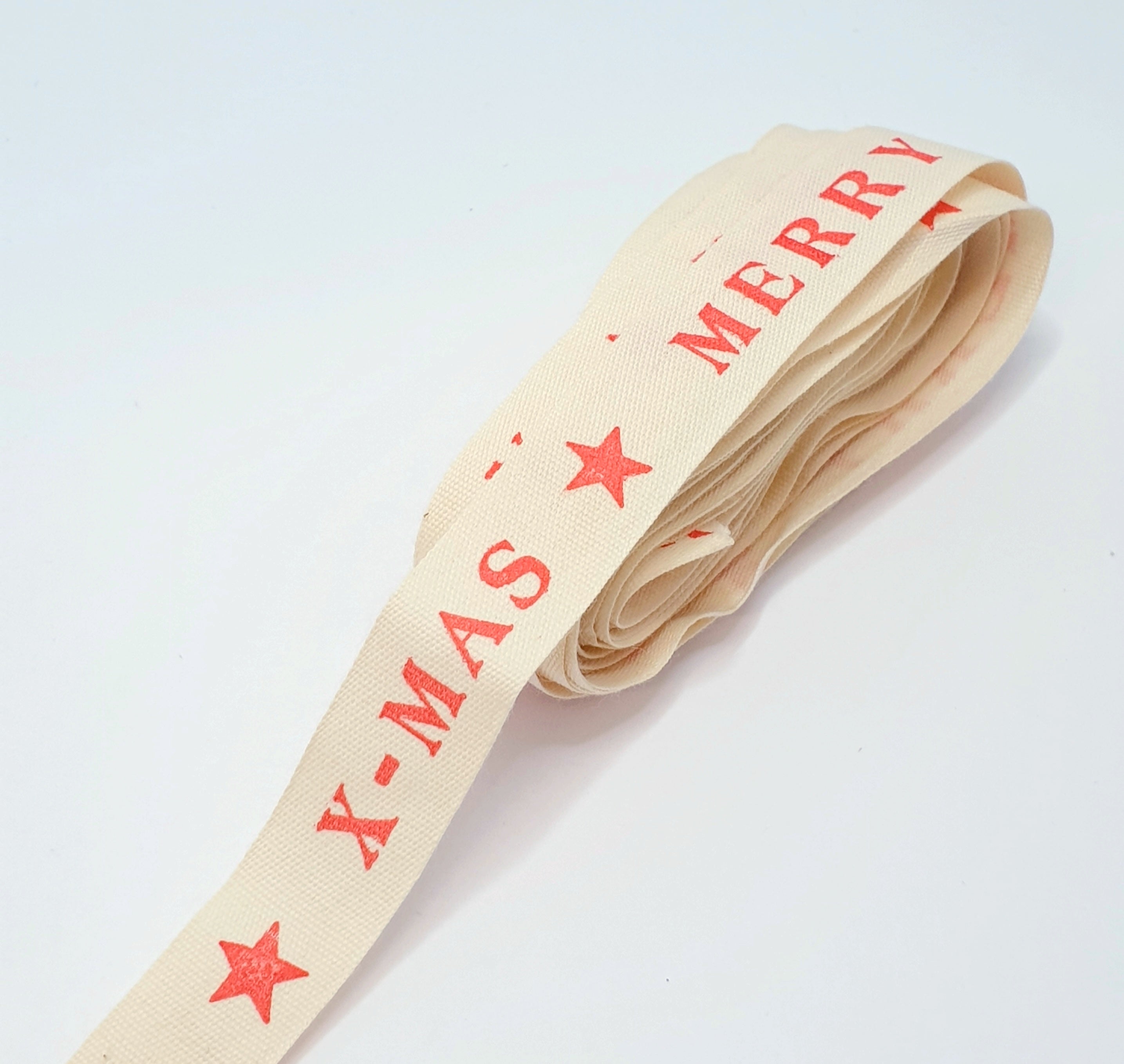 MajorCrafts 4.5m 5yds - 15mm wide 'Merry Xmas' Printed Cotton Fabric Ribbon