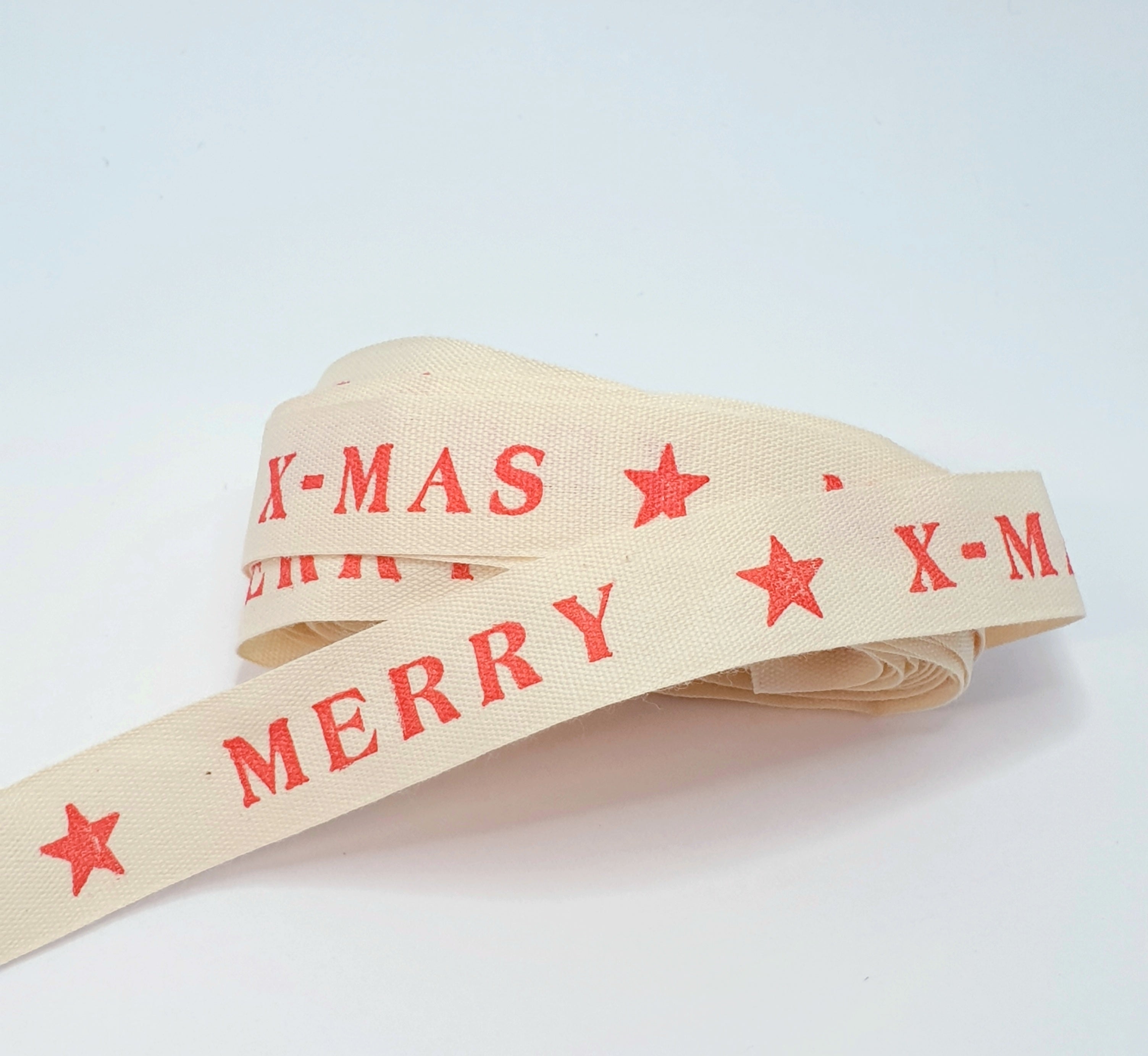 MajorCrafts 4.5m 5yds - 15mm wide 'Merry Xmas' Printed Cotton Fabric Ribbon