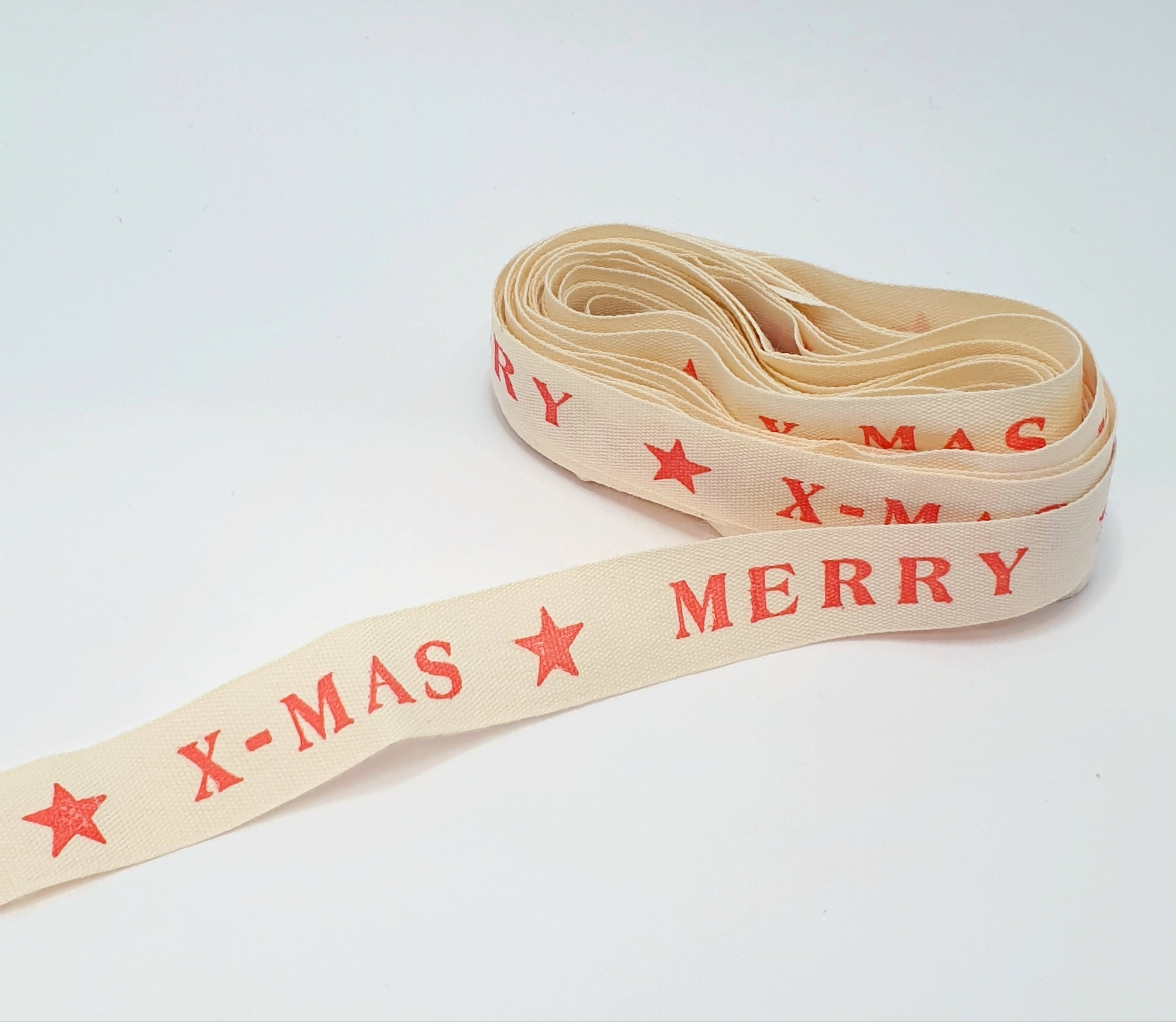 MajorCrafts 4.5m 5yds - 15mm wide 'Merry Xmas' Printed Cotton Fabric Ribbon